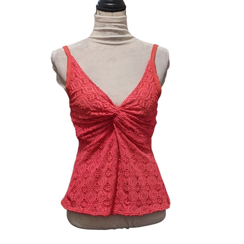 SUNSETS Women's Coral Lace Twist-Front Tank Swim Suit Top Underwire 34DD